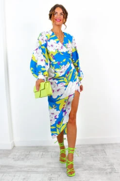 A Class Of Your Own - Blue Lime Floral Midi Dress -Fashion Clothing Store AClassOfYourOwn BlueLimeFloralMidiDress 1