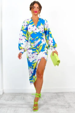 A Class Of Your Own - Blue Lime Floral Midi Dress -Fashion Clothing Store AClassOfYourOwn BlueLimeFloralMidiDress 2