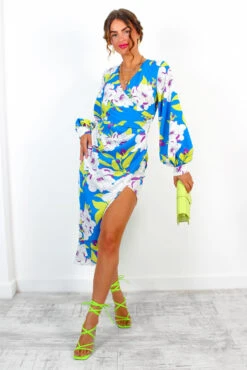 A Class Of Your Own - Blue Lime Floral Midi Dress -Fashion Clothing Store AClassOfYourOwn BlueLimeFloralMidiDress 3
