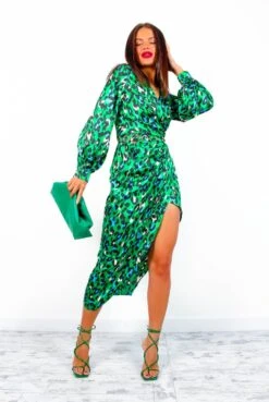 A Class Of Your Own - Green Blue Leopard Midi Dress -Fashion Clothing Store AClassOfYourOwn GreenBlueLeopardMidiDress 4