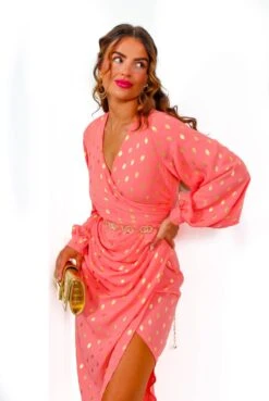 A Class Of Your Own - Peach Gold Spot Midi Dress -Fashion Clothing Store AClassOfYourOwn PeachGoldSpotMidiDress6