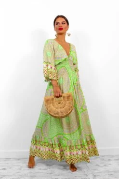 A Perfect Getaway - Lime Printed Maxi Dress
