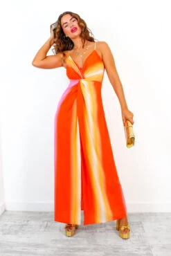 A Total Vibe - Pink Orange Ombre Stripe Twist Front Maxi Dress -Fashion Clothing Store ATotalVibe PinkOrangeOmbreStripeTwistFrontMaxiDress 1