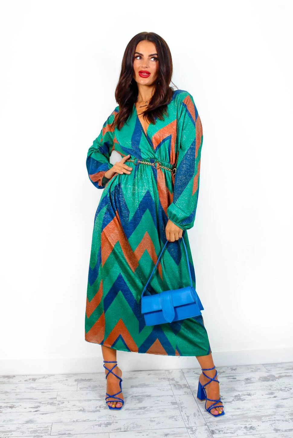 A Way Of Life - Green Blue Glitter Stripe Midi Dress 5 A Way Of Life - Green Blue Glitter Stripe Midi Dress - Image 5