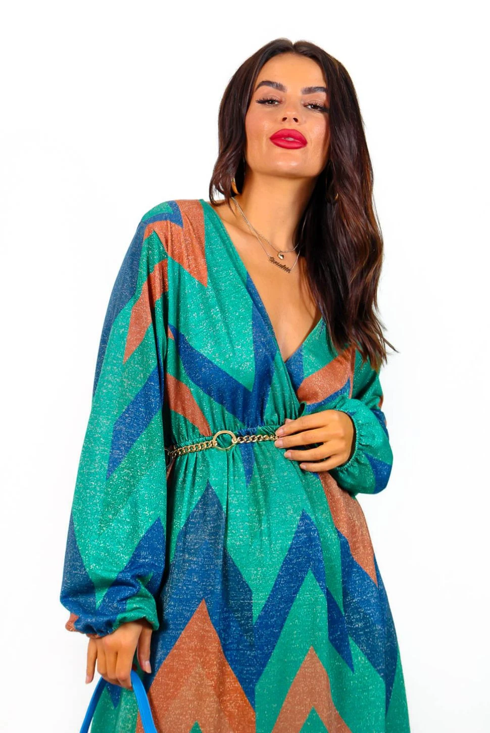 A Way Of Life - Green Blue Glitter Stripe Midi Dress 2 A Way Of Life - Green Blue Glitter Stripe Midi Dress - Image 2