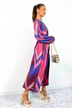 A Way Of Life - Purple Pink Glitter Stripe Midi Dress -Fashion Clothing Store AWayOfLife PurplePinkGlitterStripeMidiDress2