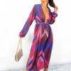 A Way Of Life - Purple Pink Glitter Stripe Midi Dress
