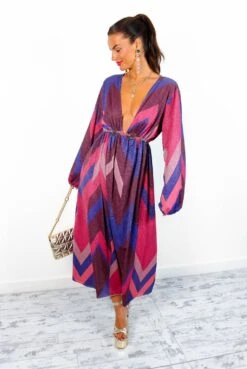 A Way Of Life - Purple Pink Glitter Stripe Midi Dress -Fashion Clothing Store AWayOfLife PurplePinkGlitterStripeMidiDress4