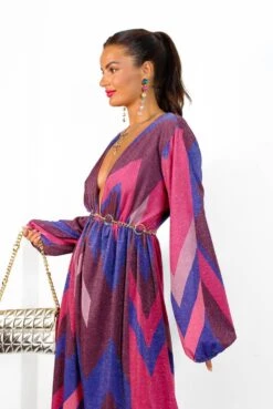 A Way Of Life - Purple Pink Glitter Stripe Midi Dress -Fashion Clothing Store AWayOfLife PurplePinkGlitterStripeMidiDress5