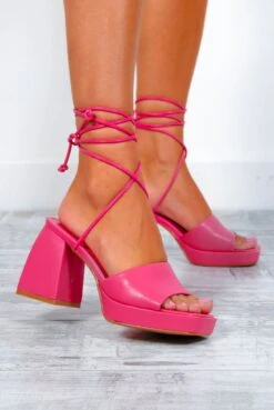Above The Rest - Fuchsia Lace Up Block Heels -Fashion Clothing Store AboveTheRest FuchsiaLaceUpBlockHeels 3