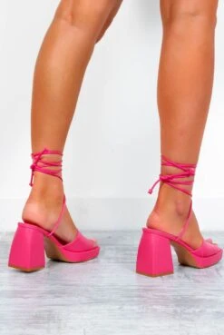 Above The Rest - Fuchsia Lace Up Block Heels -Fashion Clothing Store AboveTheRest FuchsiaLaceUpBlockHeels 4