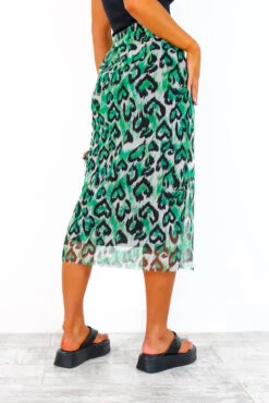 Addicted To You - Green Black Leopard Heart Mesh Midi Skirt -Fashion Clothing Store AddictedToYou GreenBlackLeopardHeartMeshMidiSkirt 4