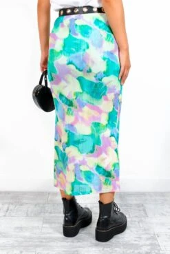 Admire Me - Green Lilac Printed Mesh Midi Skirt -Fashion Clothing Store AdmireMe GreenLilacPrintedMeshMidiSkirt 1