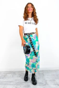Admire Me - Green Lilac Printed Mesh Midi Skirt -Fashion Clothing Store AdmireMe GreenLilacPrintedMeshMidiSkirt 3