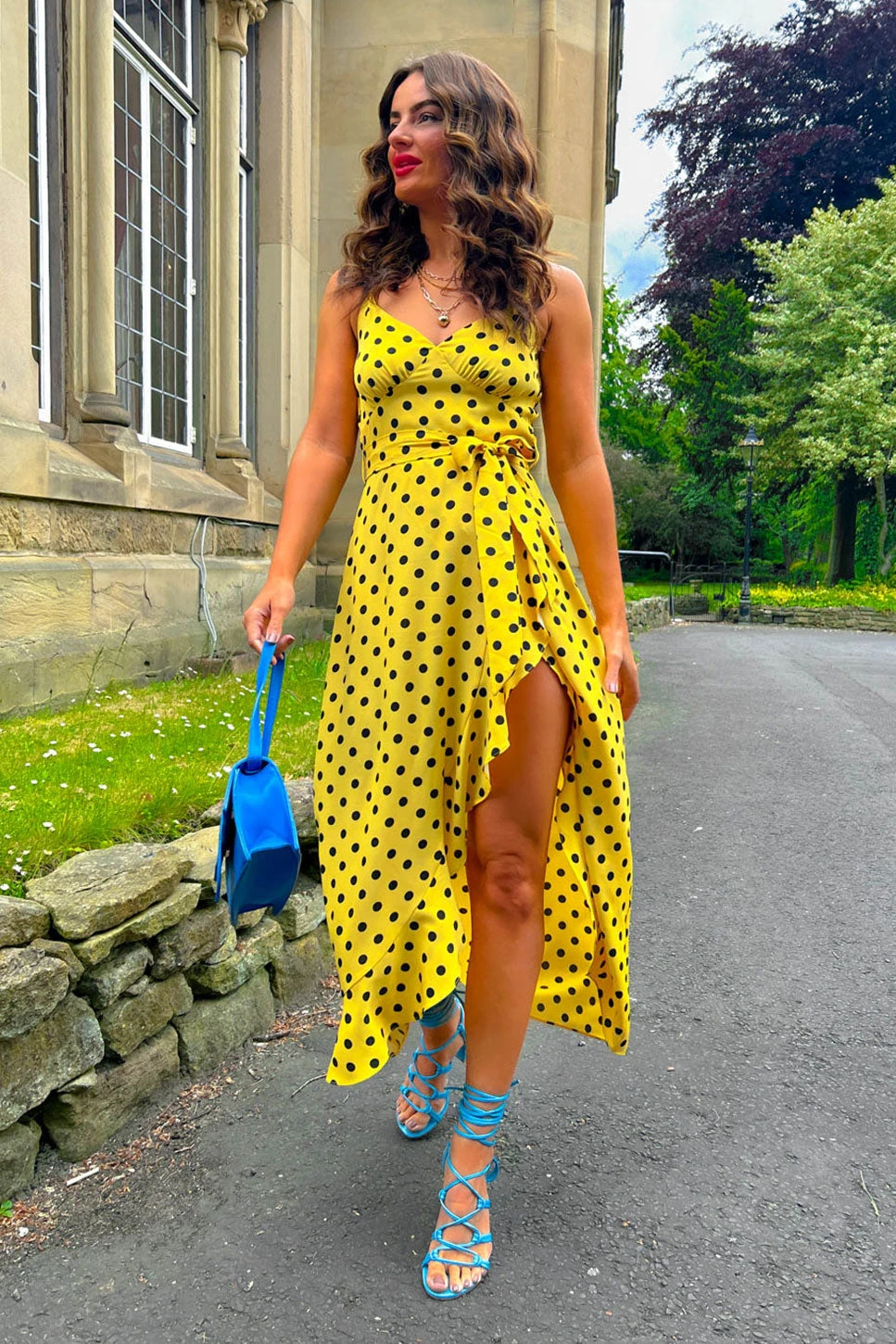 All Eyes On Her - Yellow Black Polka Dot Frilled Maxi Dress 1 All Eyes On Her - Yellow Black Polka Dot Frilled Maxi Dress
