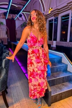 All Eyes On Her - Pink Peach Floral Frilled Maxi Dress -Fashion Clothing Store AllEyesOnHer PinkPeachFloralFrilledMaxiDress 1 58404e44 5dfc 43b3 a465 6def7c0d2dd7