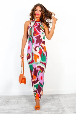 All That Matters - Multi Abstract Floral Plisse Halter Neck Maxi Dress 11 All That Matters - Multi Abstract Floral Plisse Halter Neck Maxi Dress -Fashion Clothing Store AllThatMatters MultiAbstractFloralPlisseHalterNeckMaxiDress 3