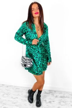 Always A Twist - Forest Leopard Satin Mini Shirt Dress -Fashion Clothing Store AlwaysATwist ForestLeopardSatinMiniShirtDress 4