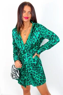 Always A Twist - Forest Leopard Satin Mini Shirt Dress -Fashion Clothing Store AlwaysATwist ForestLeopardSatinMiniShirtDress 6