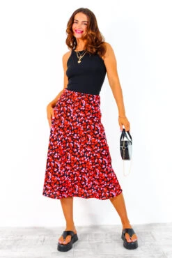 Always Be Different - Black Red Pink Abstract Leopard Print Midi Skirt -Fashion Clothing Store AlwaysBeDifferent BlackRedPinkAbstractLeopardPrintMidiSkirt 4