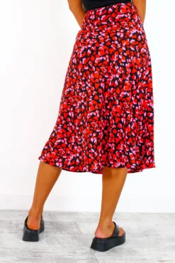 Always Be Different - Black Red Pink Abstract Leopard Print Midi Skirt -Fashion Clothing Store AlwaysBeDifferent BlackRedPinkAbstractLeopardPrintMidiSkirt 6