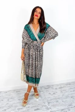 Always Be You - Green Beige Leopard Pleated Midi Dress 12 Always Be You - Green Beige Leopard Pleated Midi Dress -Fashion Clothing Store AlwaysBeYou GreenBeigeLeopardPleatedMidiDress1