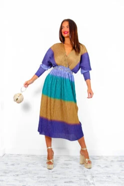 Always Be You - Purple Bronze Pleated Midi Dress -Fashion Clothing Store AlwaysBeYou PurpleBronzePleatedMidiDress 2