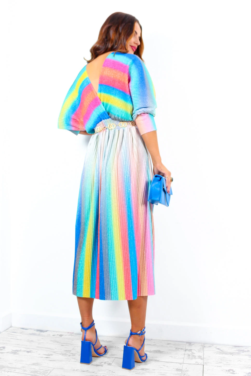 Always Be You - Rainbow Stripe Pleated Midi Dress 8 Always Be You - Rainbow Stripe Pleated Midi Dress - Image 8