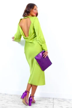 Always Classy - Lime Satin Twist Detail Maxi Dress -Fashion Clothing Store AlwaysClassy LimeSatinTwistDetailMaxiDress 2
