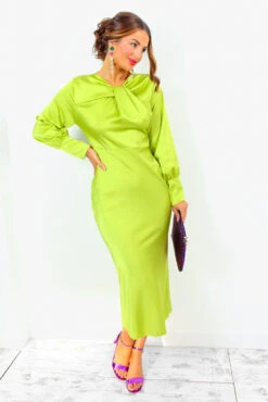 Always Classy - Lime Satin Twist Detail Maxi Dress -Fashion Clothing Store AlwaysClassy LimeSatinTwistDetailMaxiDress 7