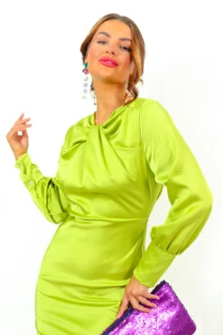 Always Classy - Lime Satin Twist Detail Maxi Dress -Fashion Clothing Store AlwaysClassy LimeSatinTwistDetailMaxiDress 9
