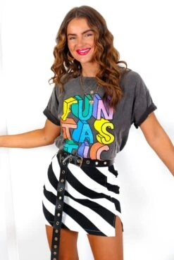 Always Funtastic - Acid Wash Slogan Oversized T-Shirt