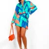 Always That Girl - Green Orange Geometric Mini Wrap Dress