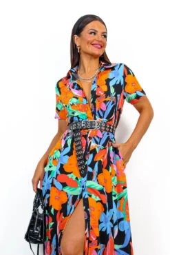 Angel In Me - Black Multi Tropical Maxi Shirt Dress