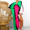 Anything But Ordinary - Pink Green Monochrome Abstract Print Batwing Midi Dress