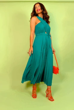 Artemis - Green Pleated Maxi Dress -Fashion Clothing Store Artemis GreenPleatedMaxiDress8