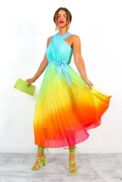 Artemis - Multi Ombre Print Pleated Midi Dress -Fashion Clothing Store Artemis MultiOmbrePrintPleatedMidiDress 1