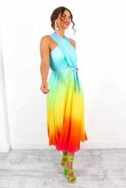 Artemis - Multi Ombre Print Pleated Midi Dress -Fashion Clothing Store Artemis MultiOmbrePrintPleatedMidiDress 3