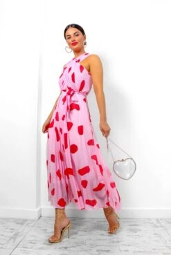Artemis - Pink Red Print Pleated Maxi Dress -Fashion Clothing Store Artemis PinkRedPrintPleatedMaxiDress 6