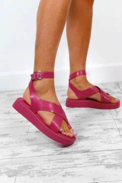 At A Crossroads - Fuchsia Sandals -Fashion Clothing Store AtACrossroads FuchsiaSandals 4