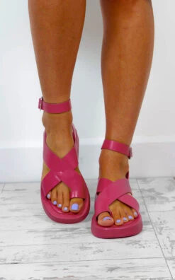 At A Crossroads - Fuchsia Sandals -Fashion Clothing Store AtACrossroads FuchsiaSandals 5