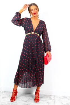 Bad Romance - Black Red Heart Print Pleated Midi Dress -Fashion Clothing Store BadRomance BlackRedHeartPrintPleatedMidiDress 4