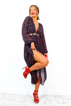 Bad Romance - Black Red Heart Print Pleated Midi Dress -Fashion Clothing Store BadRomance BlackRedHeartPrintPleatedMidiDress 5