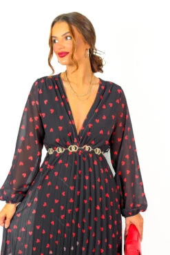 Bad Romance - Black Red Heart Print Pleated Midi Dress -Fashion Clothing Store BadRomance BlackRedHeartPrintPleatedMidiDress 7