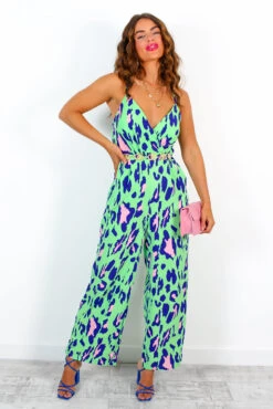 Be Fierce - Green Purple Blush Leopard Print Jumpsuit