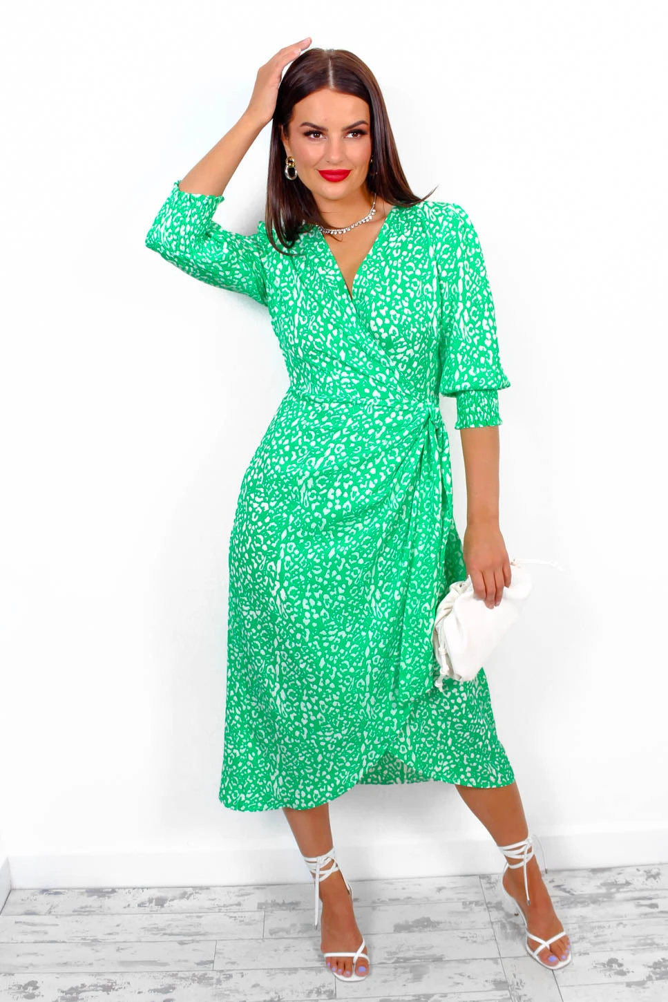 Be Mine - Green Leopard Print Midi Wrap Dress 5 Be Mine - Green Leopard Print Midi Wrap Dress - Image 5