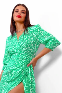 Be Mine - Green Leopard Print Midi Wrap Dress 8 Be Mine - Green Leopard Print Midi Wrap Dress -Fashion Clothing Store BeMine GreenLeopardPrintMidiWrapDress 6