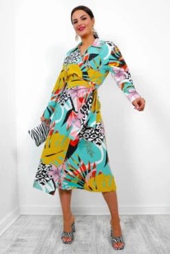 Be Your Fantasy - Turquoise Botanical Print Midi Dress -Fashion Clothing Store BeYourFantasy TurquoiseBotanicalPrintMidiDress1