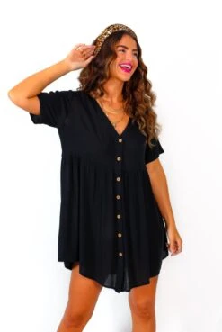 Beat You To It - Black Button Up Smock Mini Dress -Fashion Clothing Store BeatYouToIt BlackButtonUpSmockMiniDress 4