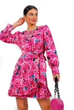Catwalk Beautiful Day - Pink Floral Mini Wrap Dress -Fashion Clothing Store BeautifulDay PinkFloralMiniWrapDress2